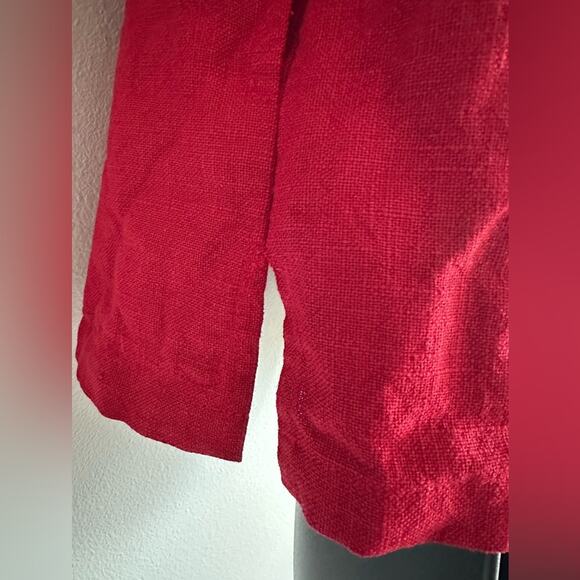 Peacock Ways Lagenlook Red Ramie Band Jacket M – Crescent Toggles, Black Cuffs - Picture 5 of 8